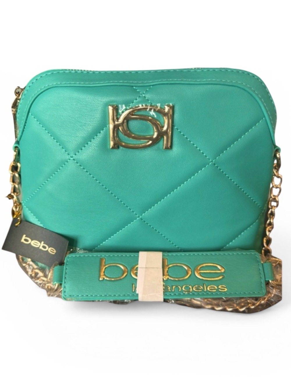 Teal Quilted Crossbody Bag with Gold-Tone Chain